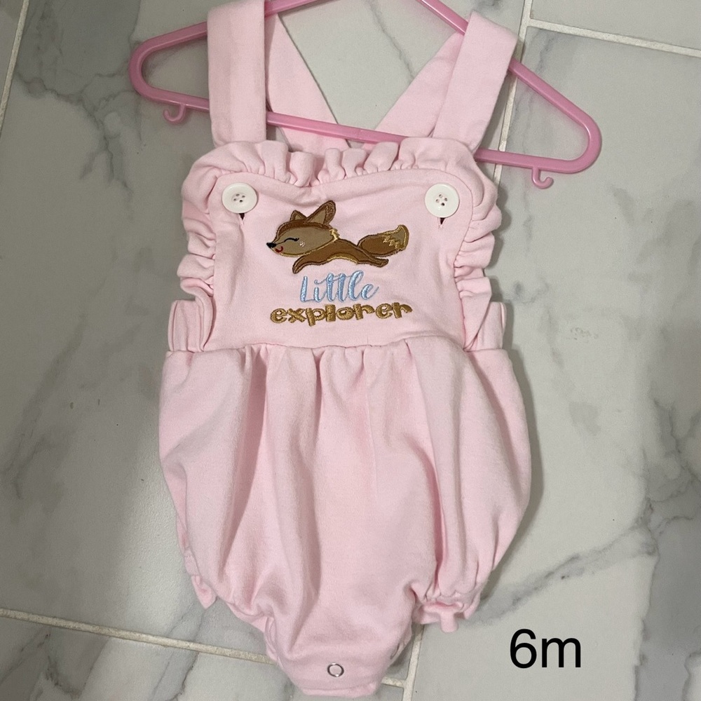 Pink Baby Romper with Fox Embroidery